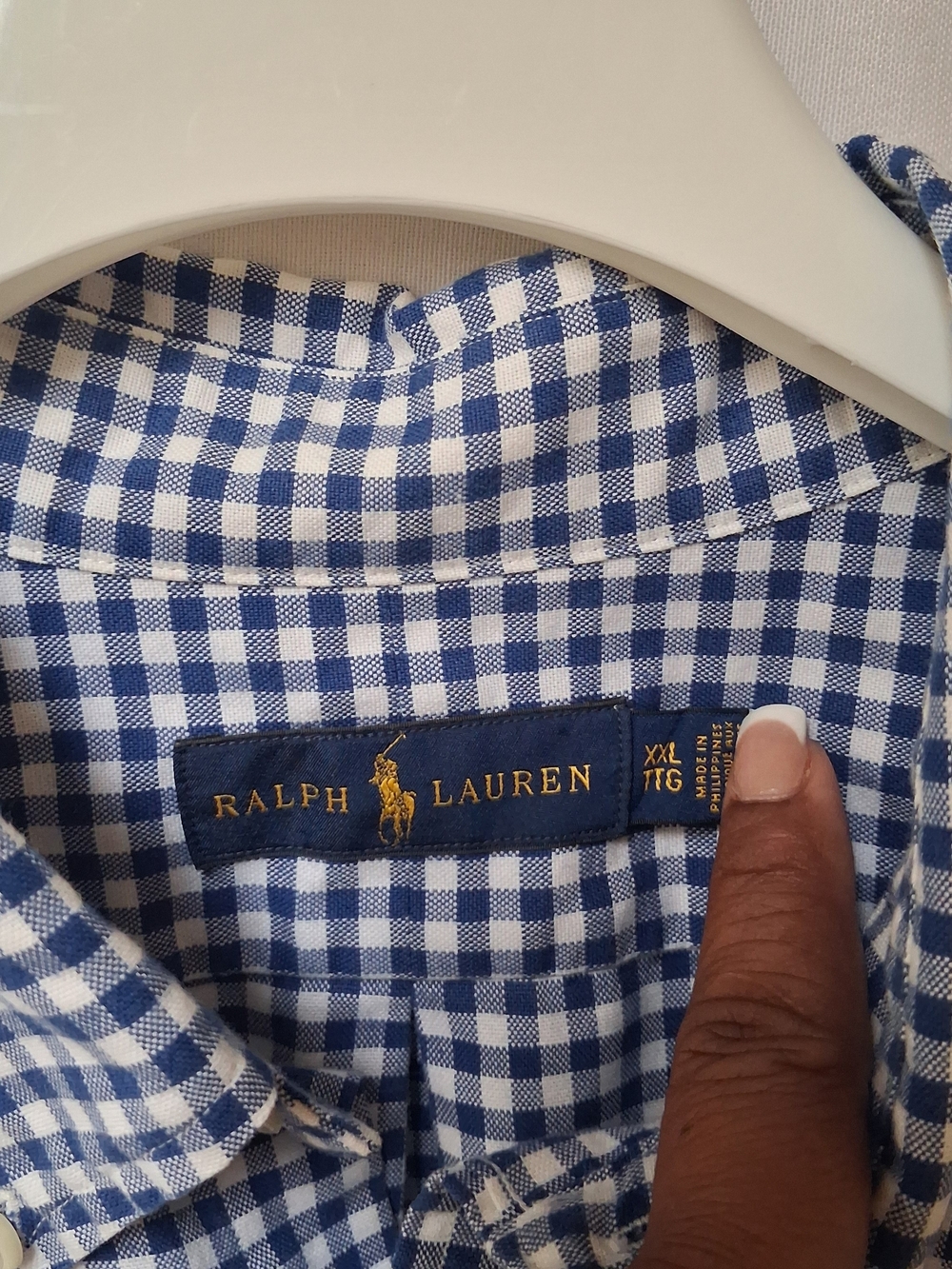 Polo Ralph‎ Lauren Men'sXXL TTG Blue White Gingham Button Down Shirt Long Sleeve - Picture 6 of 6